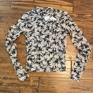 Topshop Sheer Skin Style Top In Nude with Black. Size 2